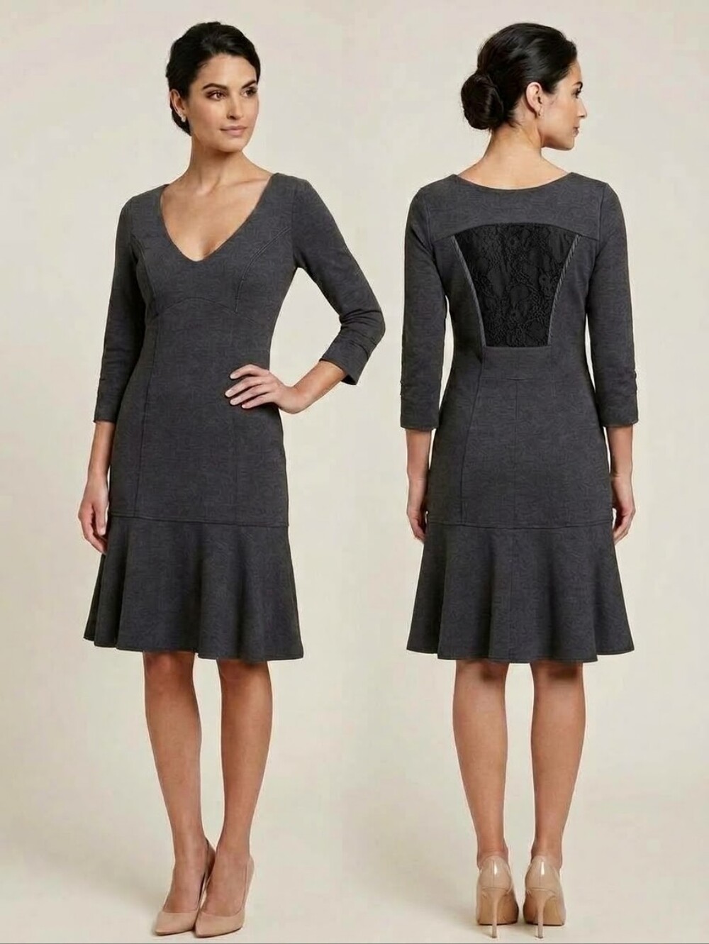 Nougat London Charcoal Knit Silk Trim Lace Back Dress S Whimsigoth